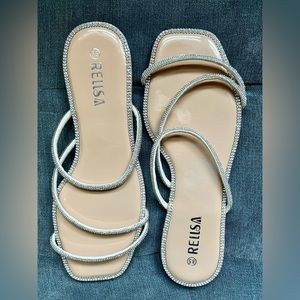 RELLSA Women's Bling Rhinestone Flat Sandals NEW in Box 8.5